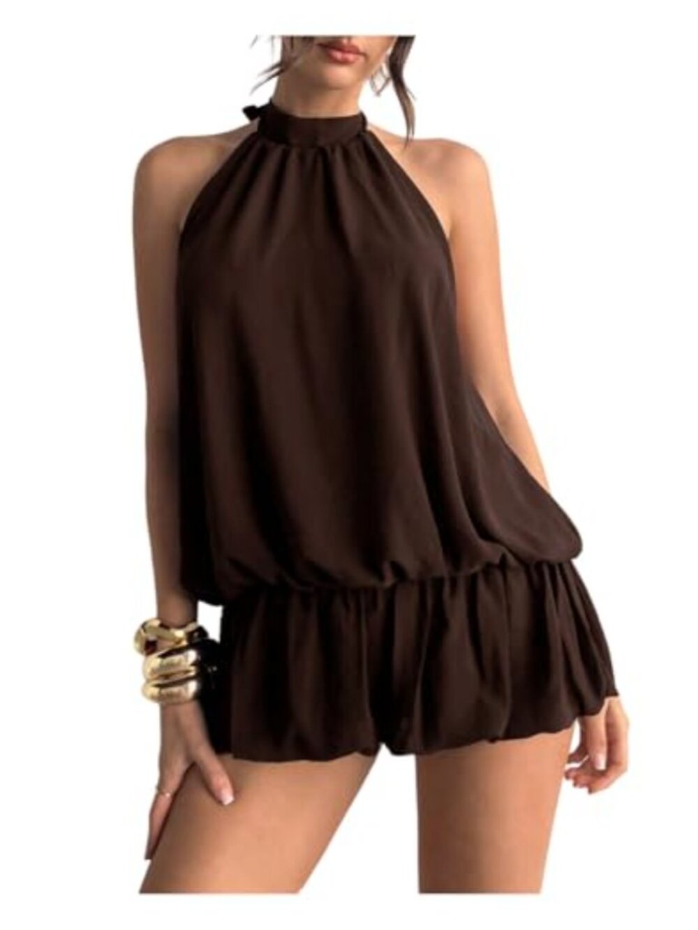 Halter Mini Dress Ruffle Hem Tie Back Sleeveless A-Line Cocktail Party